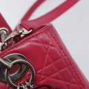 Christian Dior Canage Lady Dior Hand Bag Lamb Skin 2way Pink Silver Auth 213974A-17