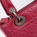 Christian Dior Canage Lady Dior Hand Bag Lamb Skin 2way Pink Silver Auth 213974A-18