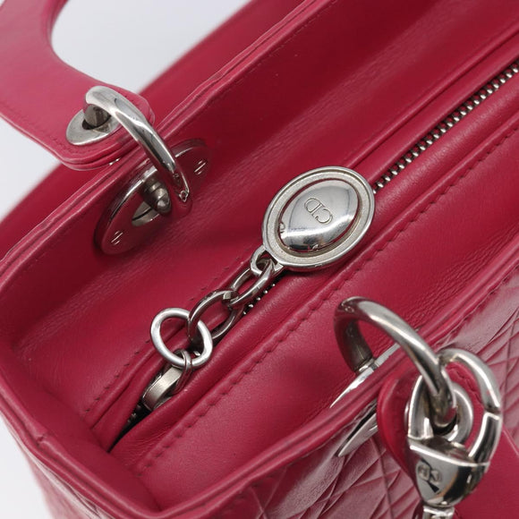 Christian Dior Canage Lady Dior Hand Bag Lamb Skin 2way Pink Silver Auth 213974A