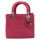 Christian Dior Canage Lady Dior Hand Bag Lamb Skin 2way Pink Silver Auth 213974A-2
