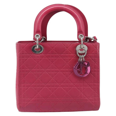 Christian Dior Canage Lady Dior Hand Bag Lamb Skin 2way Pink Silver Auth 213974A - 0