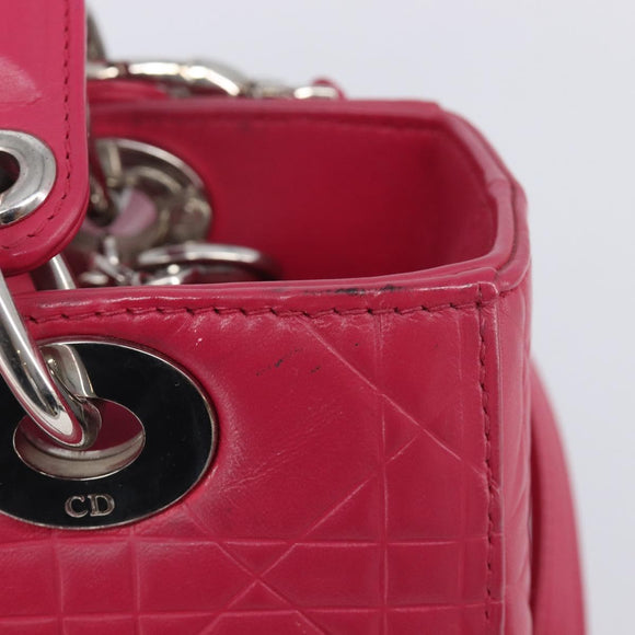 Christian Dior Canage Lady Dior Hand Bag Lamb Skin 2way Pink Silver Auth 213974A