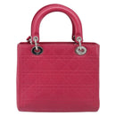 Christian Dior Canage Lady Dior Hand Bag Lamb Skin 2way Pink Silver Auth 213974A-3