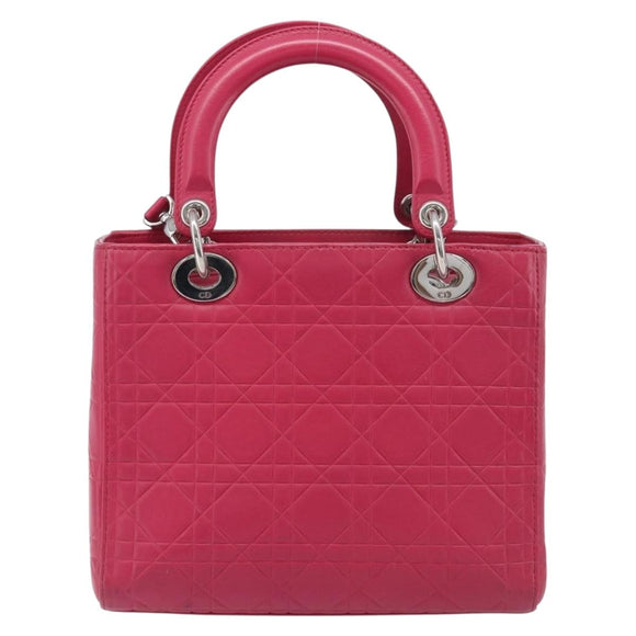 Christian Dior Canage Lady Dior Hand Bag Lamb Skin 2way Pink Silver Auth 213974A
