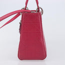 Christian Dior Canage Lady Dior Hand Bag Lamb Skin 2way Pink Silver Auth 213974A-4