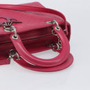 Christian Dior Canage Lady Dior Hand Bag Lamb Skin 2way Pink Silver Auth 213974A-7