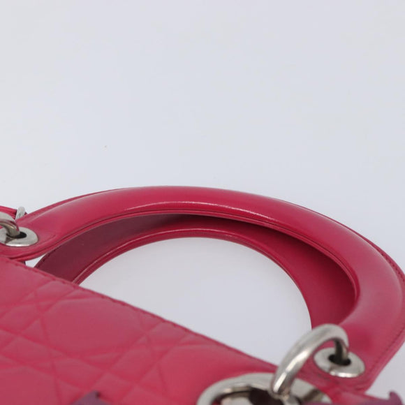Christian Dior Canage Lady Dior Hand Bag Lamb Skin 2way Pink Silver Auth 213974A