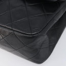 CHANEL Matelasse 25 Double Flap Chain Bag Lamb Skin Black Gold CC Auth 213975SAM-10