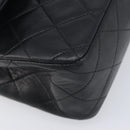 CHANEL Matelasse 25 Double Flap Chain Bag Lamb Skin Black Gold CC Auth 213975SAM-11