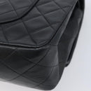 CHANEL Matelasse 25 Double Flap Chain Bag Lamb Skin Black Gold CC Auth 213975SAM-12