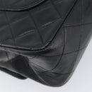 CHANEL Matelasse 25 Double Flap Chain Bag Lamb Skin Black Gold CC Auth 213975SAM-13