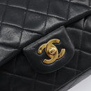 CHANEL Matelasse 25 Double Flap Chain Bag Lamb Skin Black Gold CC Auth 213975SAM-14