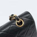 CHANEL Matelasse 25 Double Flap Chain Bag Lamb Skin Black Gold CC Auth 213975SAM-15