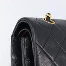 CHANEL Matelasse 25 Double Flap Chain Bag Lamb Skin Black Gold CC Auth 213975SAM-16