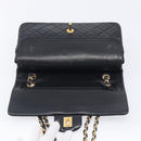 CHANEL Matelasse 25 Double Flap Chain Bag Lamb Skin Black Gold CC Auth 213975SAM-17