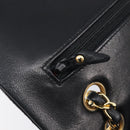 CHANEL Matelasse 25 Double Flap Chain Bag Lamb Skin Black Gold CC Auth 213975SAM-19
