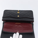 CHANEL Matelasse 25 Double Flap Chain Bag Lamb Skin Black Gold CC Auth 213975SAM-21