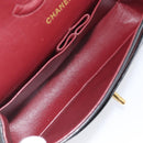 CHANEL Matelasse 25 Double Flap Chain Bag Lamb Skin Black Gold CC Auth 213975SAM-23
