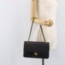 CHANEL Matelasse 25 Double Flap Chain Bag Lamb Skin Black Gold CC Auth 213975SAM-31