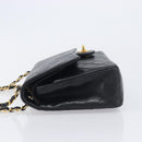 CHANEL Matelasse 25 Double Flap Chain Bag Lamb Skin Black Gold CC Auth 213975SAM-4
