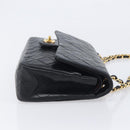 CHANEL Matelasse 25 Double Flap Chain Bag Lamb Skin Black Gold CC Auth 213975SAM-5