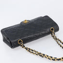CHANEL Matelasse 25 Double Flap Chain Bag Lamb Skin Black Gold CC Auth 213975SAM-6