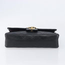 CHANEL Matelasse 25 Double Flap Chain Bag Lamb Skin Black Gold CC Auth 213975SAM-9