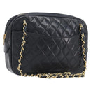 CHANEL Chain Shoulder Bag Lamb Skin Black Gold CC Auth 213976V-1