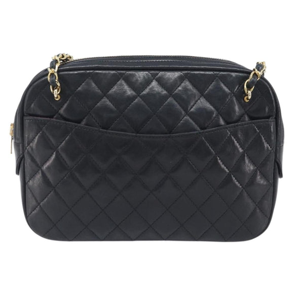 CHANEL Chain Shoulder Bag Lamb Skin Black Gold CC Auth 213976V