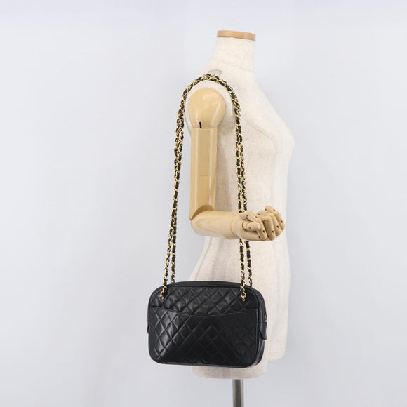 CHANEL Chain Shoulder Bag Lamb Skin Black Gold CC Auth 213976V