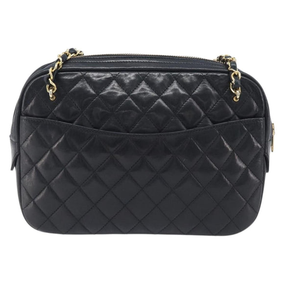 CHANEL Chain Shoulder Bag Lamb Skin Black Gold CC Auth 213976V
