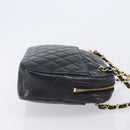 CHANEL Chain Shoulder Bag Lamb Skin Black Gold CC Auth 213976V-4
