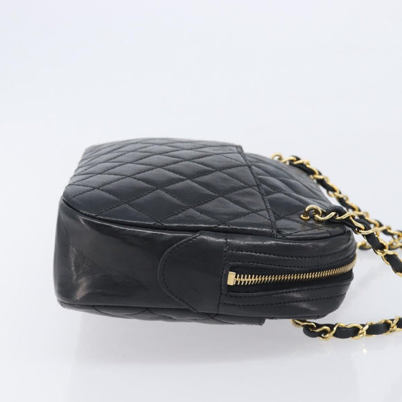 CHANEL Chain Shoulder Bag Lamb Skin Black Gold CC Auth 213976V