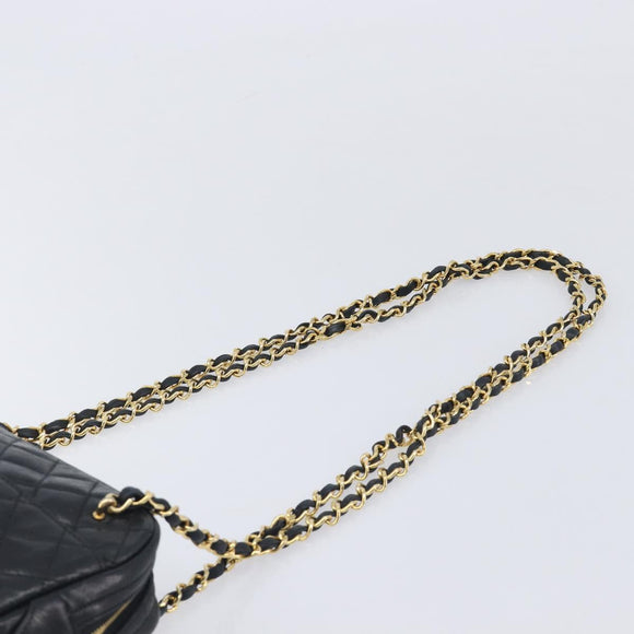 CHANEL Chain Shoulder Bag Lamb Skin Black Gold CC Auth 213976V
