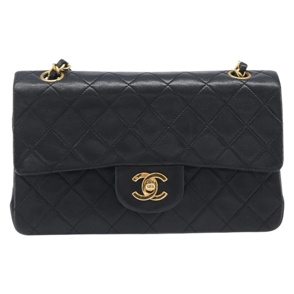 CHANEL Matelasse 23 Chain Shoulder Bag Lamb Skin Black Gold CC Auth 213981SAM