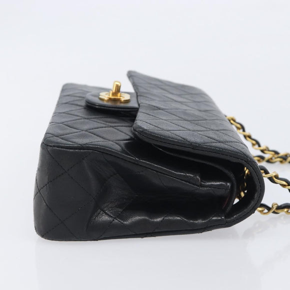 CHANEL Matelasse 23 Chain Shoulder Bag Lamb Skin Black Gold CC Auth 213981SAM