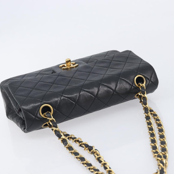 CHANEL Matelasse 23 Chain Shoulder Bag Lamb Skin Black Gold CC Auth 213981SAM