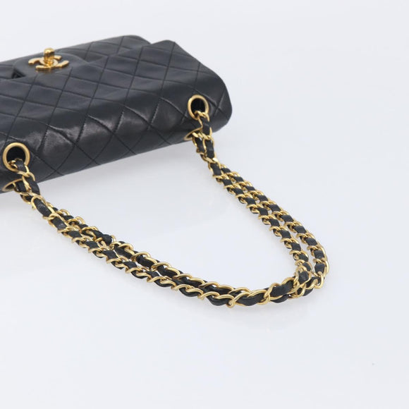 CHANEL Matelasse 23 Chain Shoulder Bag Lamb Skin Black Gold CC Auth 213981SAM