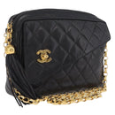 CHANEL Matelasse Chain Shoulder Bag Lamb Skin Black Gold CC Auth 213984V-1