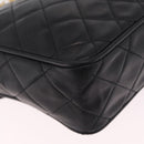 CHANEL Matelasse Chain Shoulder Bag Lamb Skin Black Gold CC Auth 213984V-12