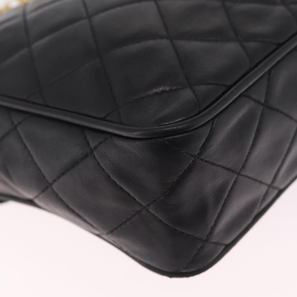 CHANEL Matelasse Chain Shoulder Bag Lamb Skin Black Gold CC Auth 213984V