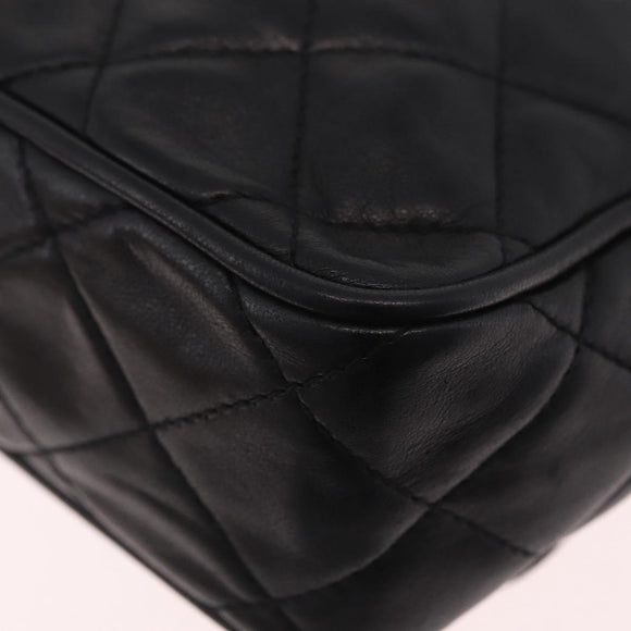 CHANEL Matelasse Chain Shoulder Bag Lamb Skin Black Gold CC Auth 213984V