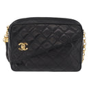 CHANEL Matelasse Chain Shoulder Bag Lamb Skin Black Gold CC Auth 213984V-2