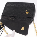 CHANEL Matelasse Chain Shoulder Bag Lamb Skin Black Gold CC Auth 213984V-22