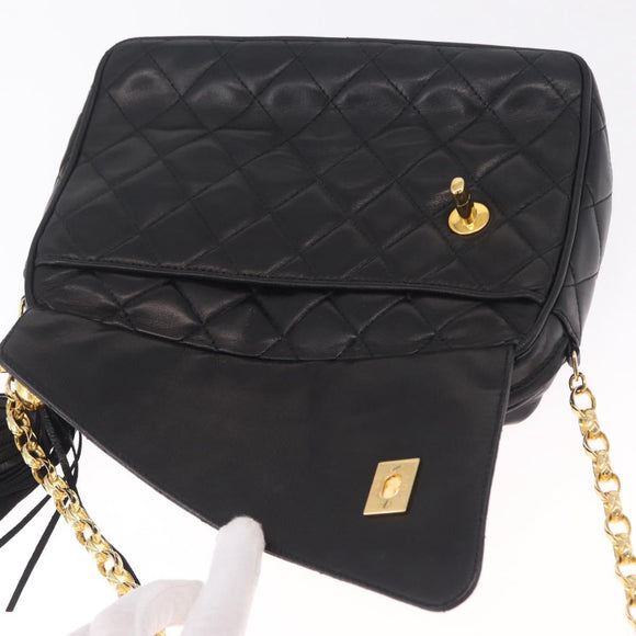 CHANEL Matelasse Chain Shoulder Bag Lamb Skin Black Gold CC Auth 213984V