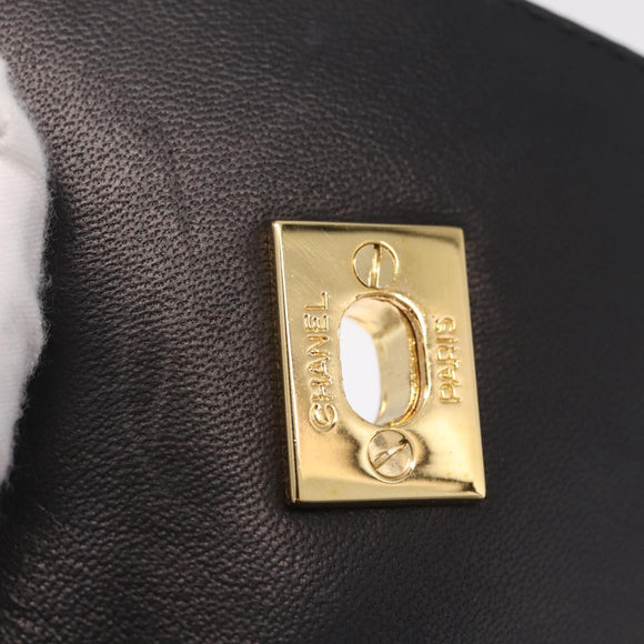 CHANEL Matelasse Chain Shoulder Bag Lamb Skin Black Gold CC Auth 213984V