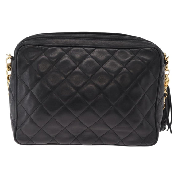 CHANEL Matelasse Chain Shoulder Bag Lamb Skin Black Gold CC Auth 213984V