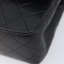 CHANEL Matelasse 25 Double Flap Chain Bag Lamb Skin Black Gold CC Auth 213989SAM-10