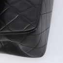 CHANEL Matelasse 25 Double Flap Chain Bag Lamb Skin Black Gold CC Auth 213989SAM-11