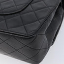 CHANEL Matelasse 25 Double Flap Chain Bag Lamb Skin Black Gold CC Auth 213989SAM-12
